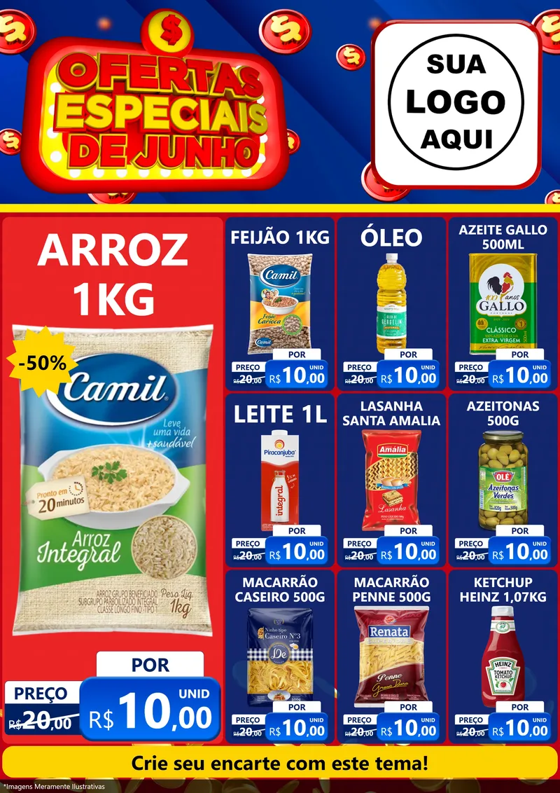 Modelo de Encarte para Encarte A4 Vertical com o tema Ofertas Especiais de Junho para Supermercado