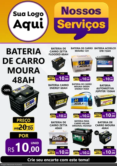 Modelo de Encarte para Encarte A4 Vertical com o tema Nossos Serviços para Baterias Elétricas