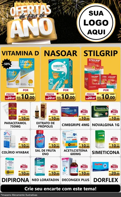 Modelo de Encarte para Encarte Grande com o tema Ofertas de Fim de Ano para Farmácia