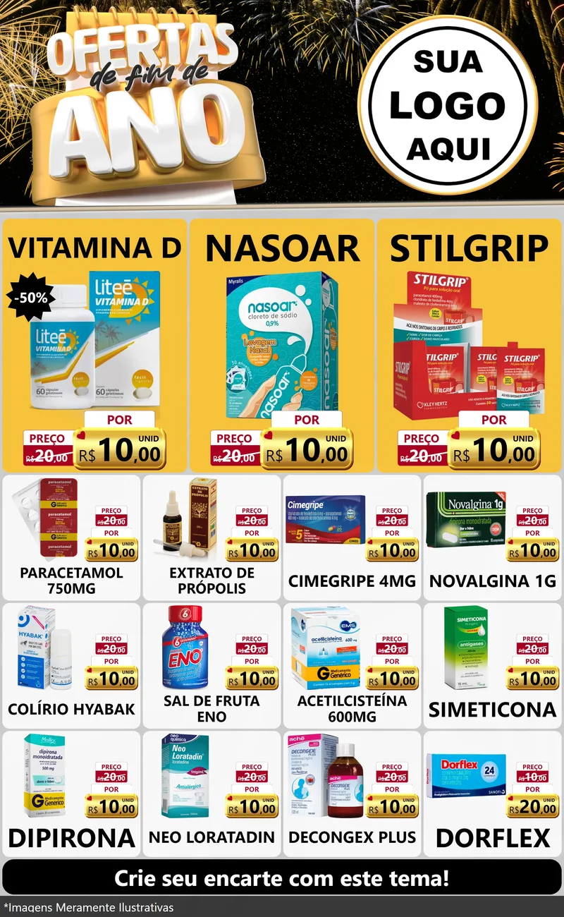 Modelo de Encarte para Encarte Grande com o tema Ofertas de Fim de Ano para Farmácia
