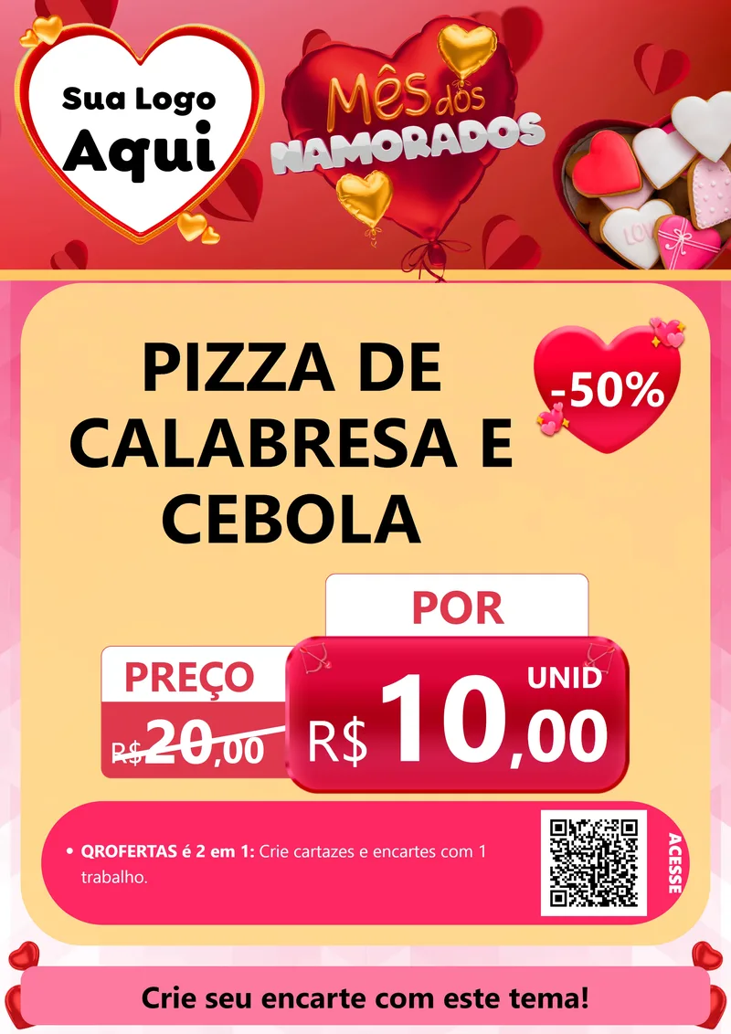 Modelo de Cartaz para Cartaz A4 Vertical com o tema Mês dos Namorados para Pizzaria