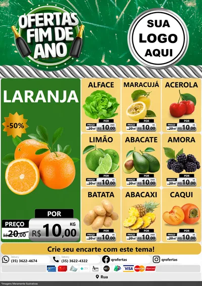 Modelo de Encarte para Encarte A4 Vertical com o tema Ofertas Fim de Ano para Hortifrúti