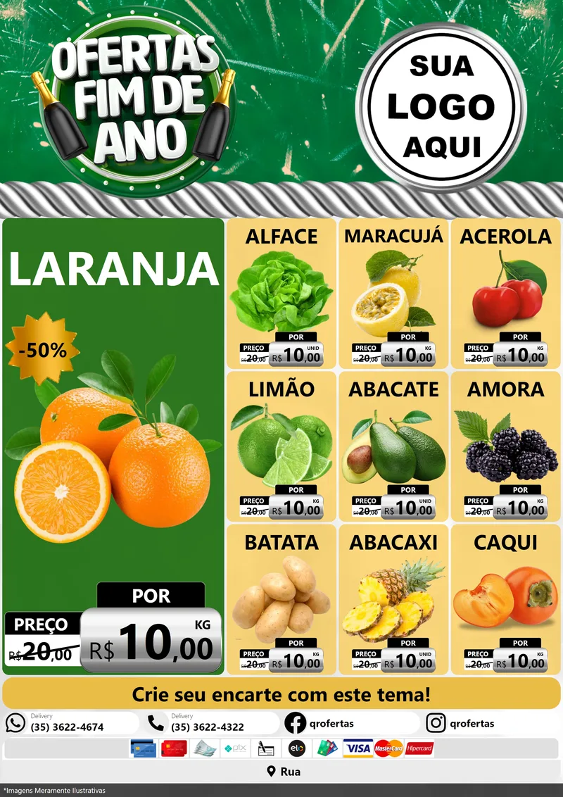 Modelo de Encarte para Encarte A4 Vertical com o tema Ofertas Fim de Ano para Hortifrúti