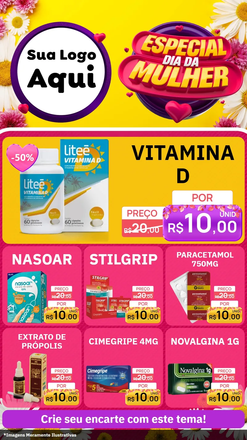 Modelo de Rede Social para Stories com o tema Especial Dia da Mulher para Farmácia