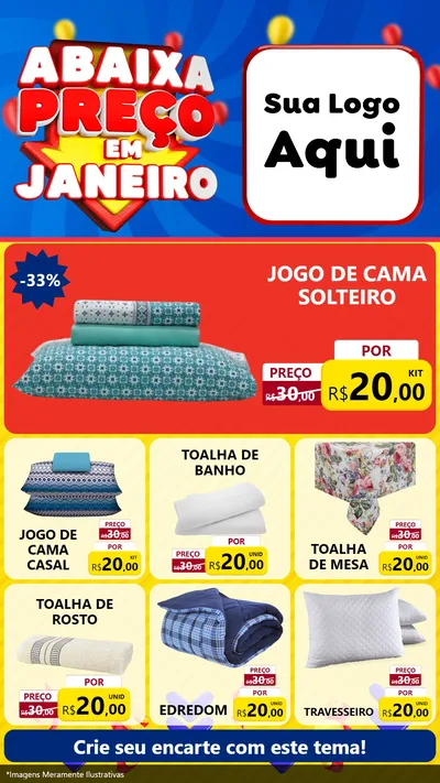 Modelo de Rede Social para Stories com o tema Abaixa Preço em Janeiro para Cama, Mesa e Banho