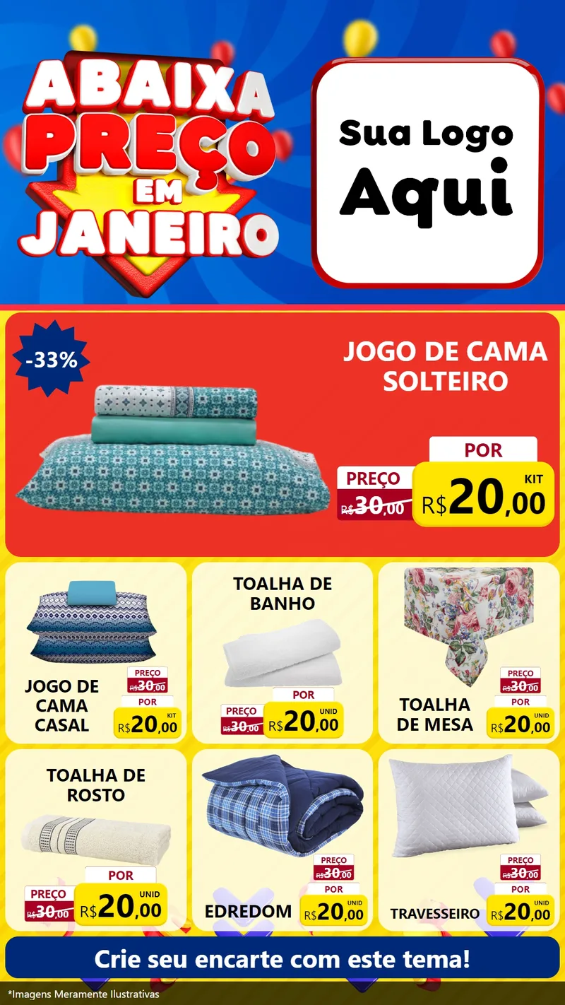 Modelo de Rede Social para Stories com o tema Abaixa Preço em Janeiro para Cama, Mesa e Banho