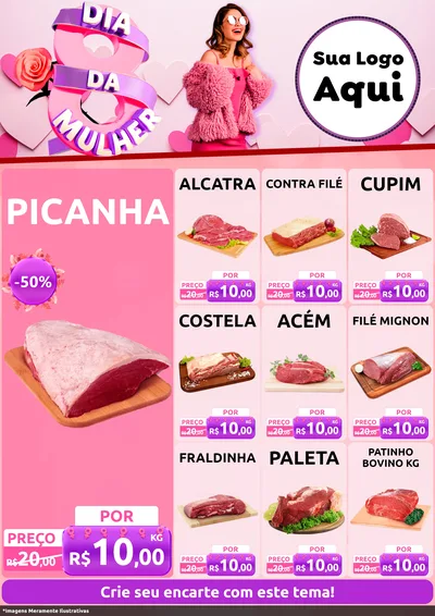 Modelo de Encarte para Encarte A4 Vertical com o tema Dia da Mulher para Açougue