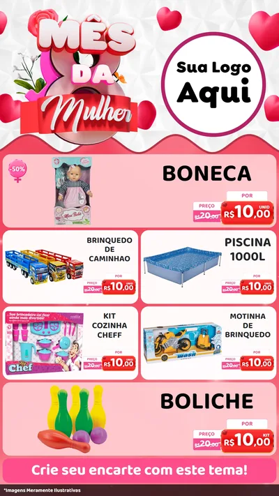 Modelo de TV para TV Vertical com o tema Mês da Mulher para Brinquedos