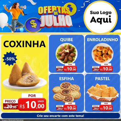 Modelo de Rede Social para Feed Facebook com o tema Ofertas de Julho para Salgadaria