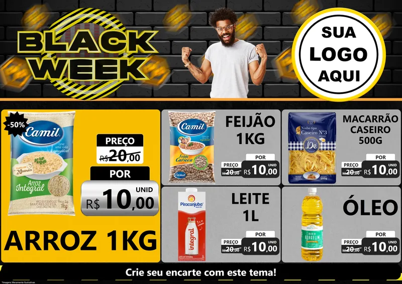Modelo de Encarte para Encarte A4 Horizontal com o tema Black Week para Supermercado