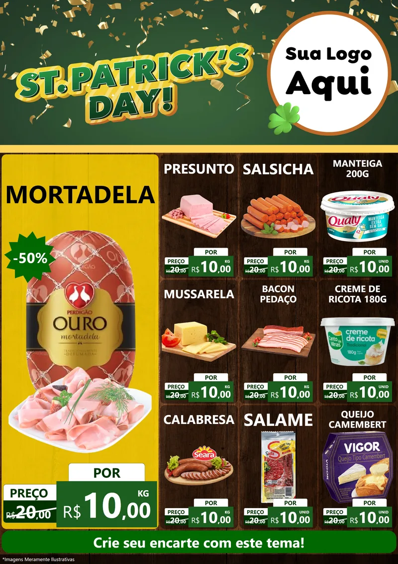 Modelo de Encarte para Encarte A4 Vertical com o tema St Patriks Day para Frios e Laticínios