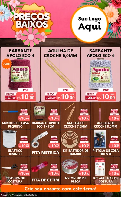Modelo de Encarte para Encarte Grande com o tema Primavera de Preços Baixos para Armarinho e Aviamentos