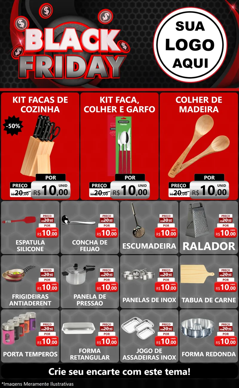 Modelo de Encarte para Encarte Grande com o tema Black Friday para Utilidades Domésticas