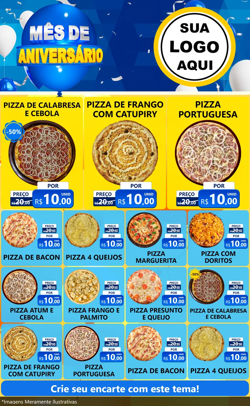 Modelo de Encarte para Encarte Grande com o tema Mês de Aniversário para Pizzaria