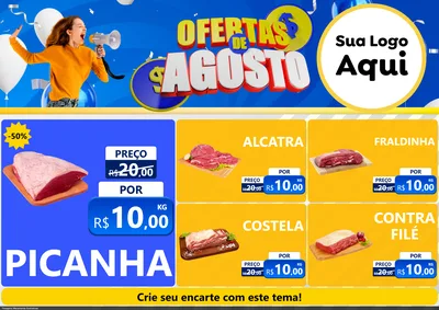 Modelo de Encarte para Encarte A4 Horizontal com o tema Ofertas de Agosto para Açougue
