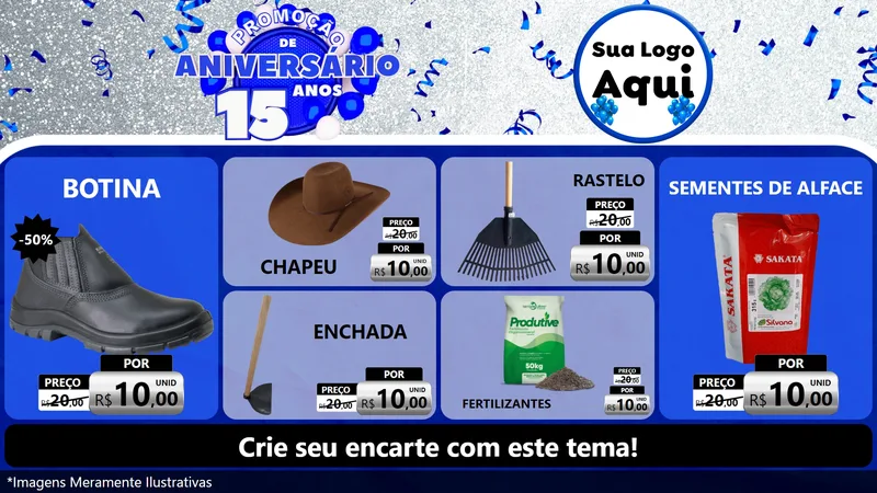 Modelo de TV para TV Horizontal com o tema Promoção de Aniversário - 15 Anos para Agropecuária