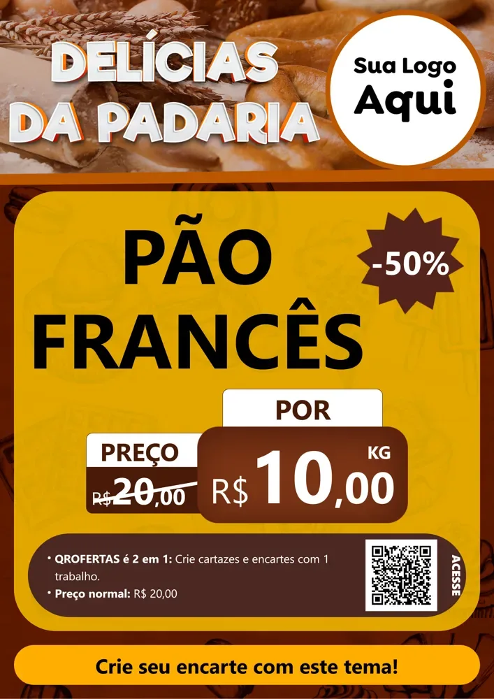 Modelo de Cartaz para Cartaz A4 Vertical com o tema Delícias da padaria para Padaria