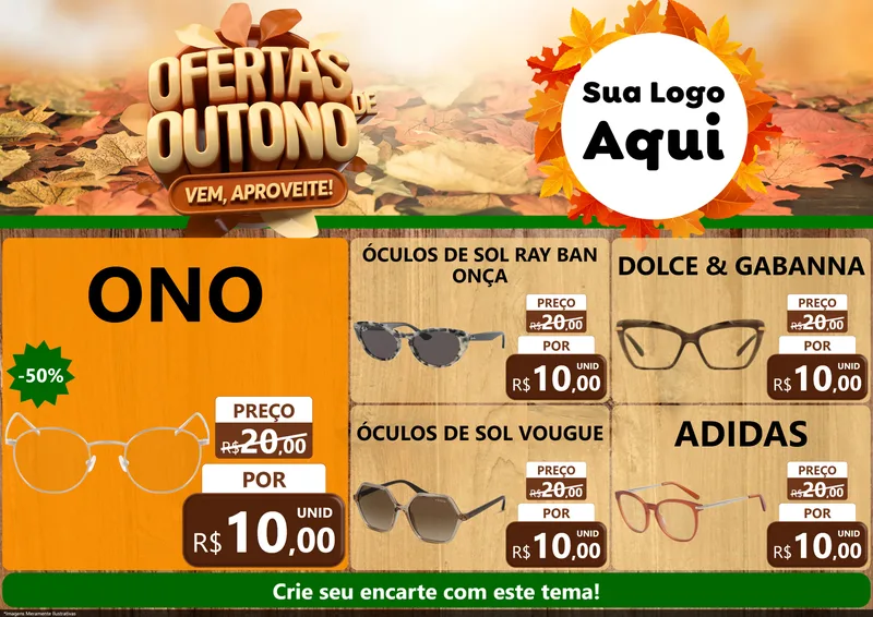 Modelo de Encarte para Encarte A4 Horizontal com o tema Ofertas de Outono - Vem, Aproveite! para Óticas
