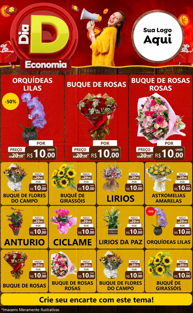 Modelo de Encarte para Encarte Grande com o tema Dia D Economia para Floricultura e jardim