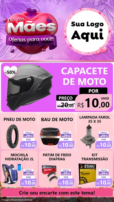 Modelo de Rede Social para Stories com o tema Dia das Mães Ofertas para Você! para Moto peças