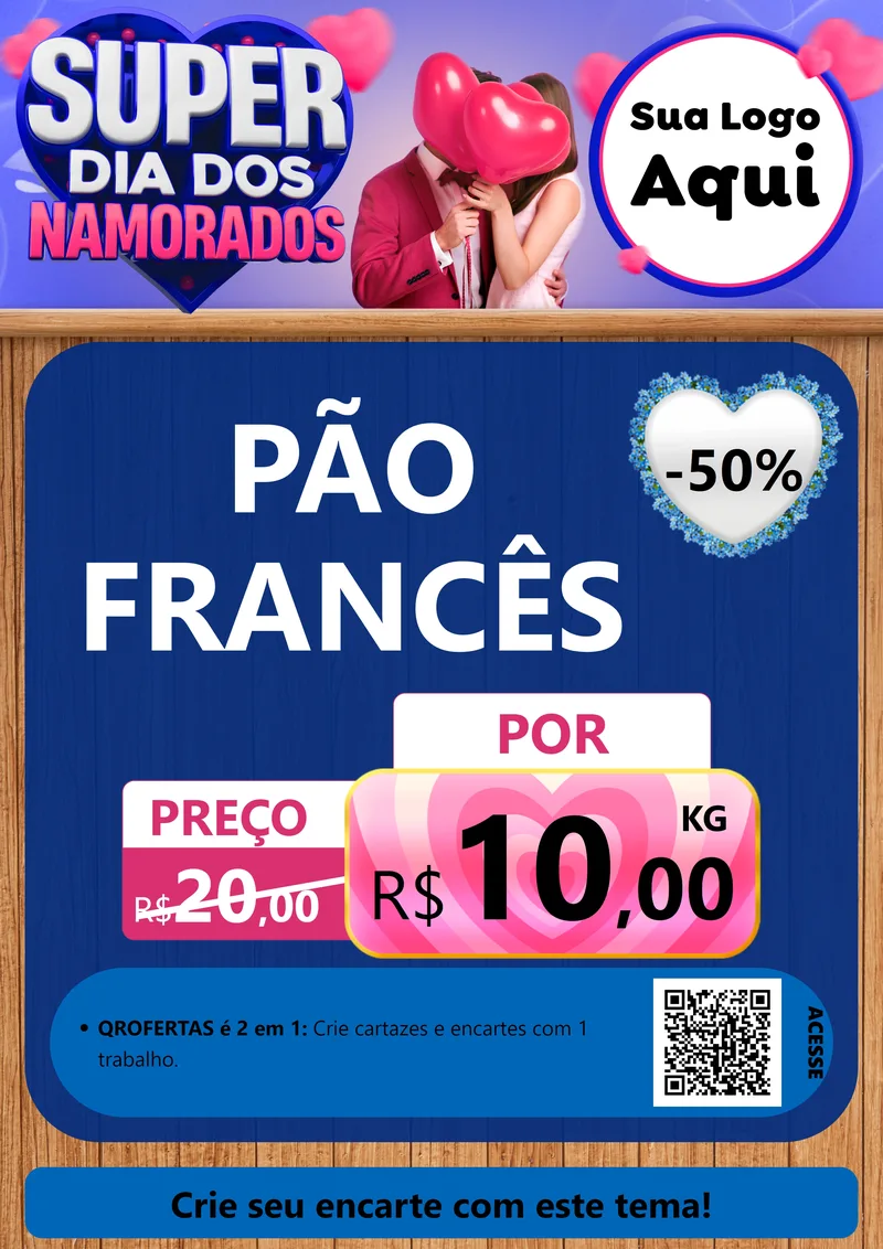 Modelo de Cartaz para Cartaz A4 Vertical com o tema Super Dia dos Namorados para Padaria