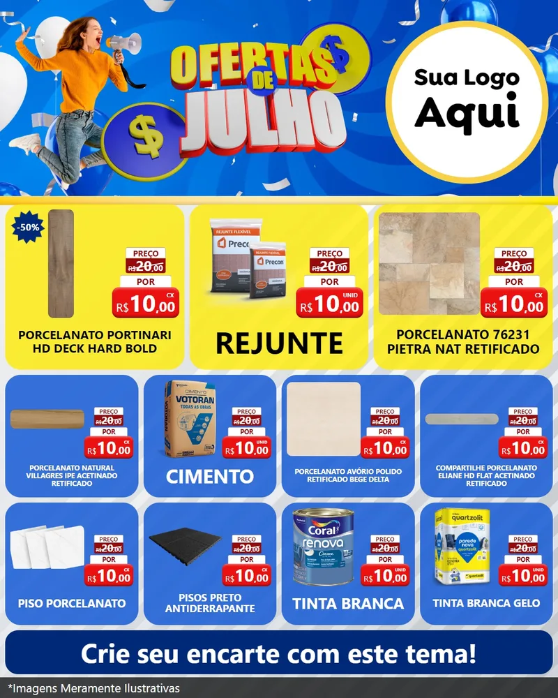 Modelo de Rede Social para Feed Instagram com o tema Ofertas de Julho para Pisos e revestimentos