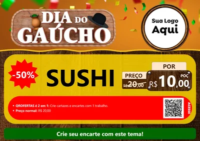 Modelo de Cartaz para Cartaz A4 Horizontal com o tema Dia do Gaúcho para Comida japonesa