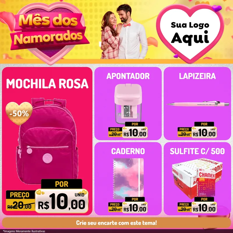 Modelo de Rede Social para Feed Facebook com o tema Mês dos Namorados para Papelaria