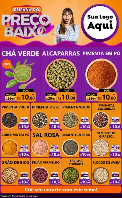 Modelo de Encarte para Encarte Grande com o tema Semana do Preço Baixo para Produtos Naturais
