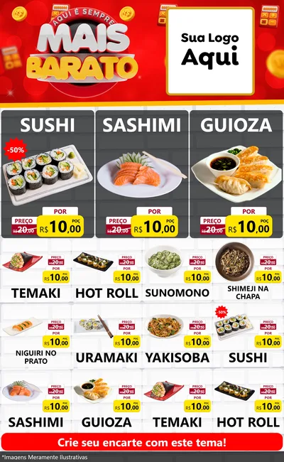 Modelo de Encarte para Encarte Grande com o tema Mais Barato para Comida japonesa
