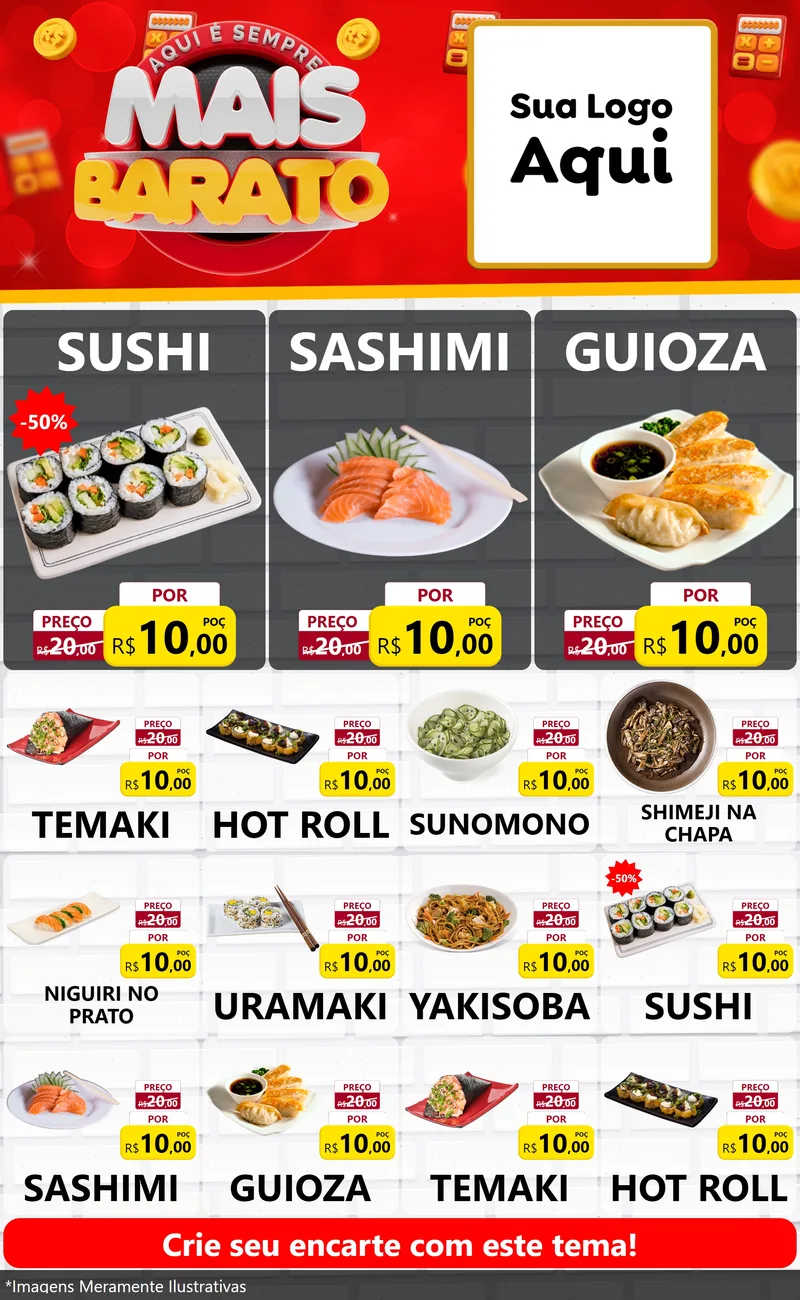 Modelo de Encarte para Encarte Grande com o tema Mais Barato para Comida japonesa