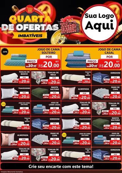 Modelo de Encarte para Encarte A4 Vertical com o tema Quarta de Ofertas Imbatíveis para Cama, Mesa e Banho