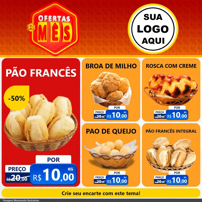 Modelo de Rede Social para Feed Facebook com o tema Ofertas do Mês para Padaria