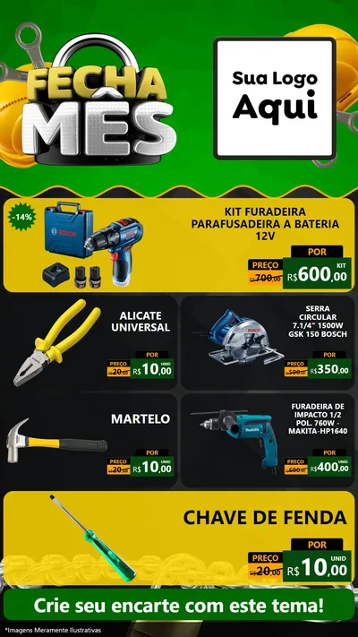 Modelo de TV para TV Vertical com o tema Fecha Mês para Maquinas e Ferramentas