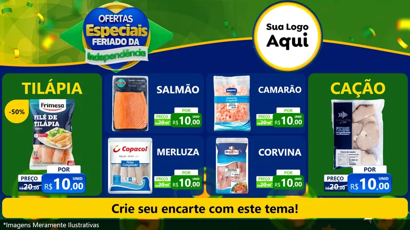 Modelo de TV para TV Horizontal com o tema Ofertas Especiais Feriado da Independência para Peixaria