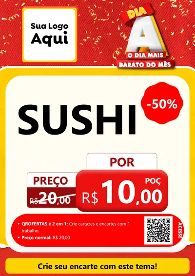 Modelo de Cartaz para Cartaz A4 Vertical com o tema Dia A o Dia Mais Barato do Mês para Comida japonesa