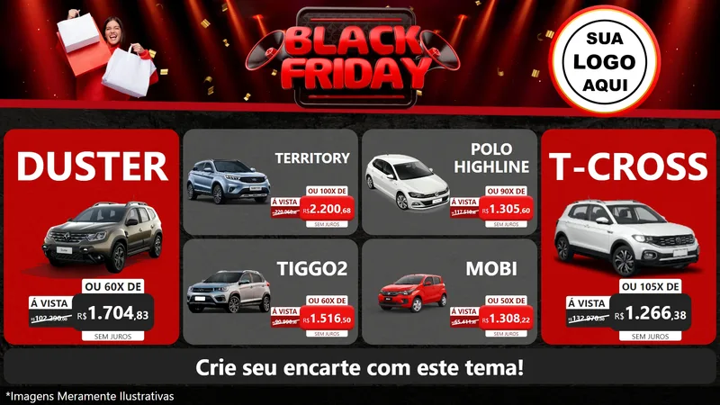 Modelo de TV para TV Horizontal com o tema Black Friday para Concessionaria de Carros