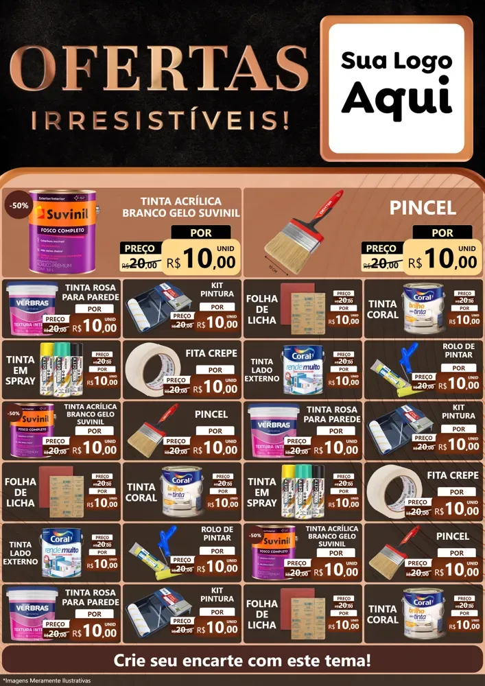 Modelo de Encarte para Encarte A4 Vertical com o tema Ofertas Irresistíveis! para Tintas e Ferramentas