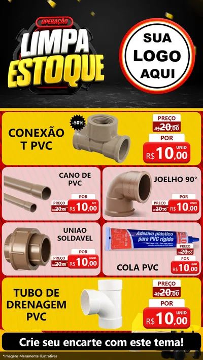 Modelo de TV para TV Vertical com o tema Operação Limpa Estoque para Tubos e conexões