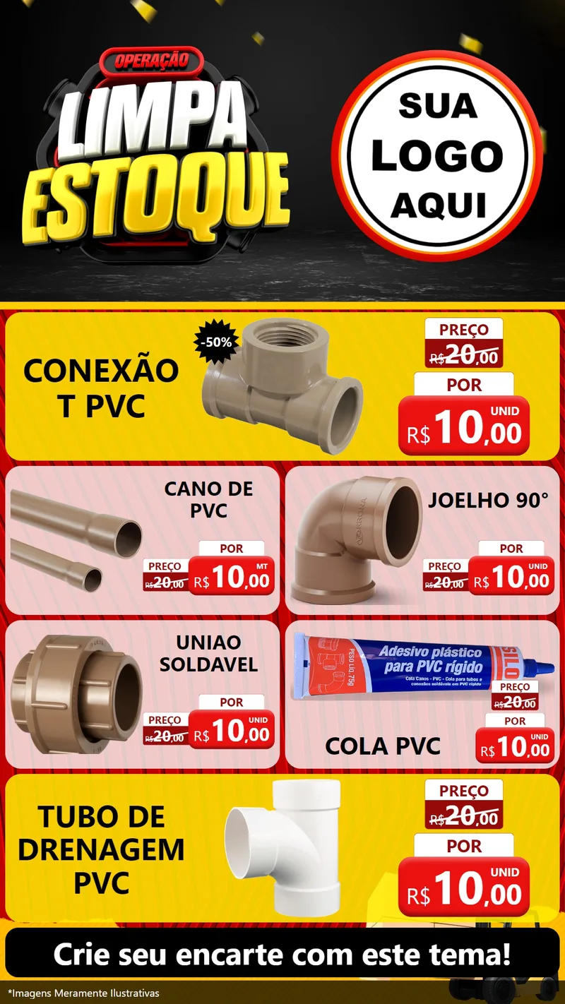 Modelo de TV para TV Vertical com o tema Operação Limpa Estoque para Tubos e conexões