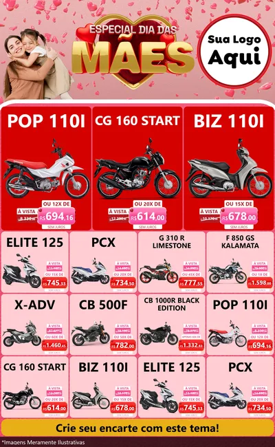 Modelo de Encarte para Encarte Grande com o tema Especial Dia Das Mães para Concessionaria de Motos