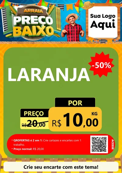 Modelo de Cartaz para Cartaz A4 Vertical com o tema Arraiá de Preço Baixo - Junina para Hortifrúti