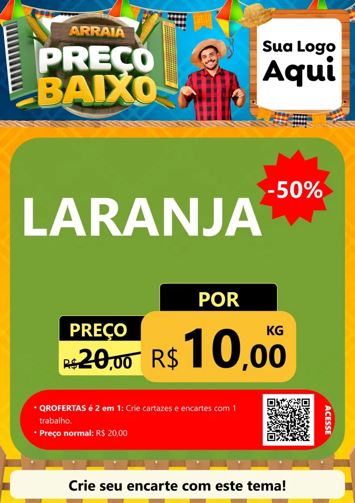 Modelo de Cartaz para Cartaz A4 Vertical com o tema Arraiá de Preço Baixo - Junina para Hortifrúti