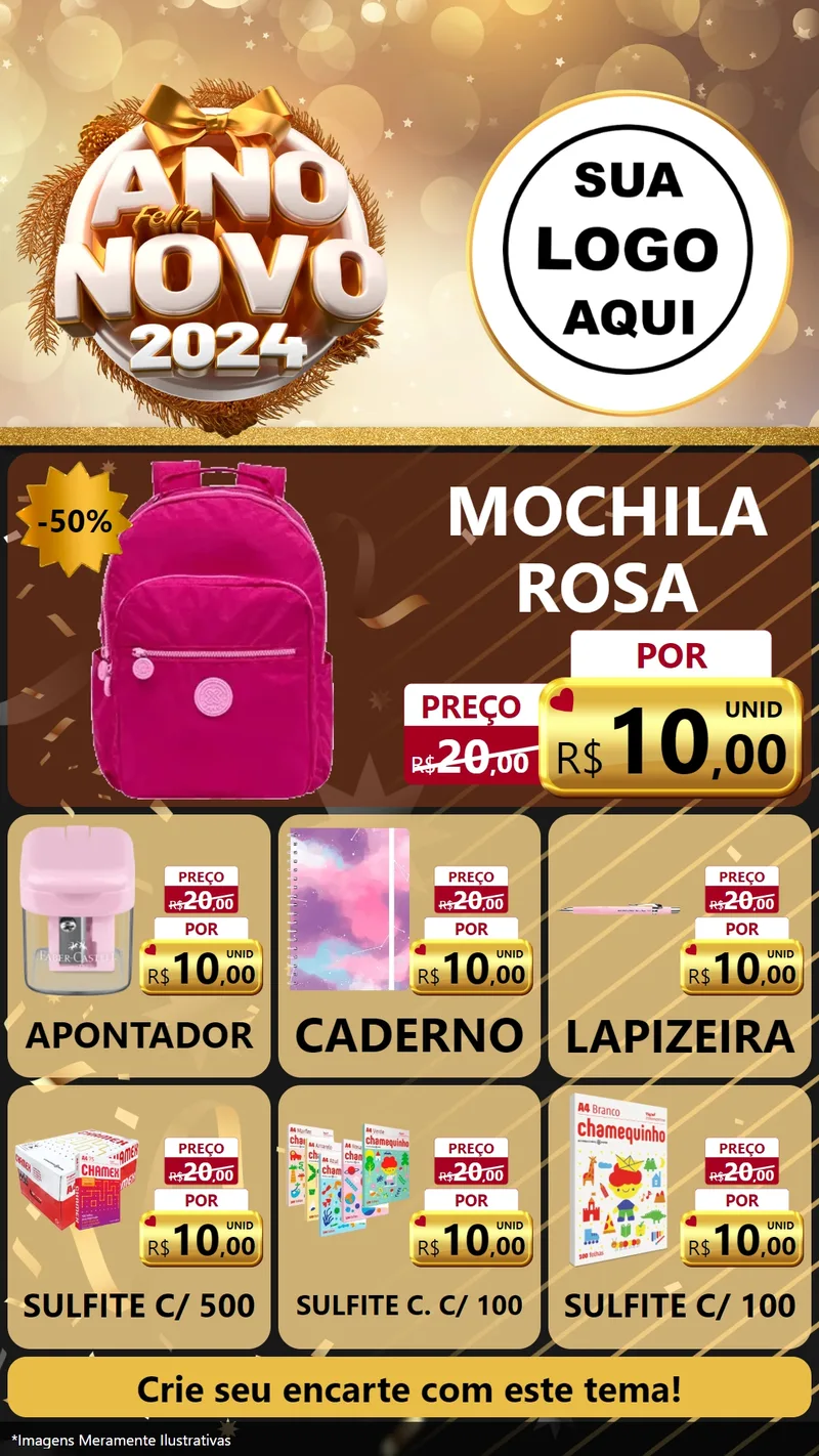 Modelo de Rede Social para Stories com o tema Feliz Ano Novo 2027 para Papelaria