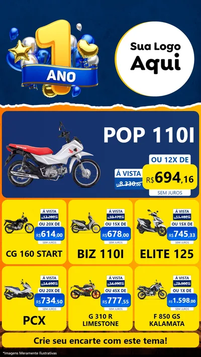 Modelo de Rede Social para Stories com o tema Um Ano de Aniversário para Concessionaria de Motos