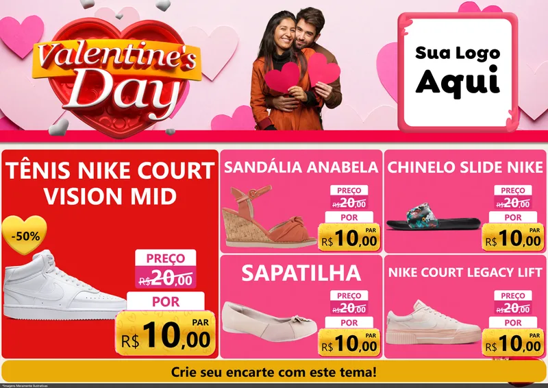 Modelo de Encarte para Encarte A4 Horizontal com o tema Valentine's Day para Calçados