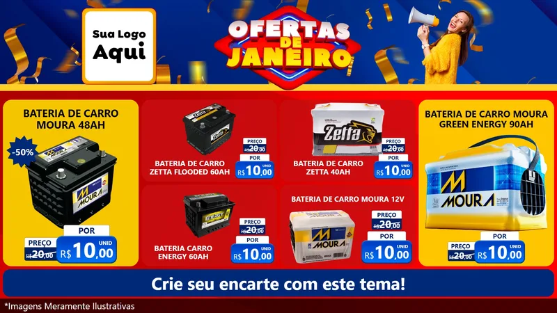 Modelo de TV para TV Horizontal com o tema Ofertas de Janeiro para Baterias Elétricas