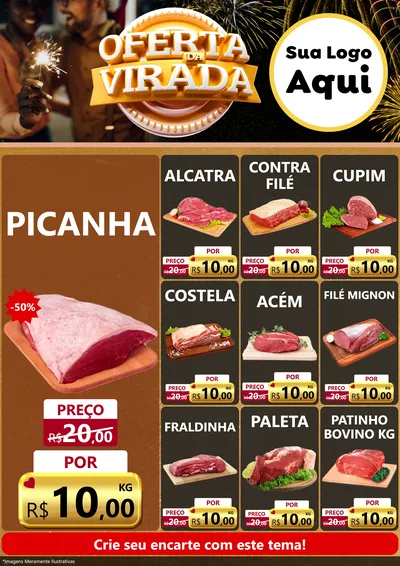 Modelo de Encarte para Encarte A4 Vertical com o tema Oferta da Virada para Açougue