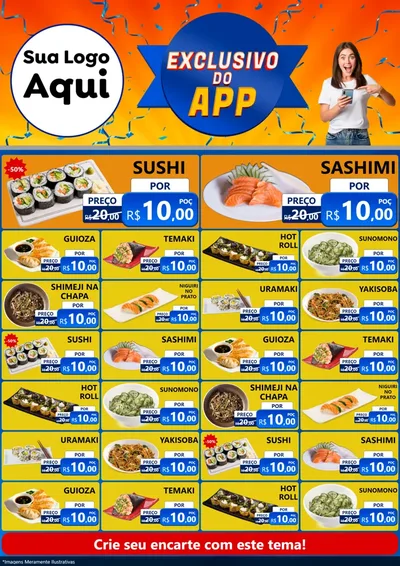 Modelo de Encarte para Encarte A4 Vertical com o tema Exclusivo do Aplicativo para Comida japonesa