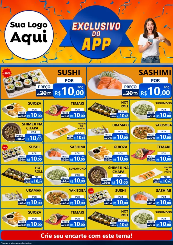 Modelo de Encarte para Encarte A4 Vertical com o tema Exclusivo do Aplicativo para Comida japonesa